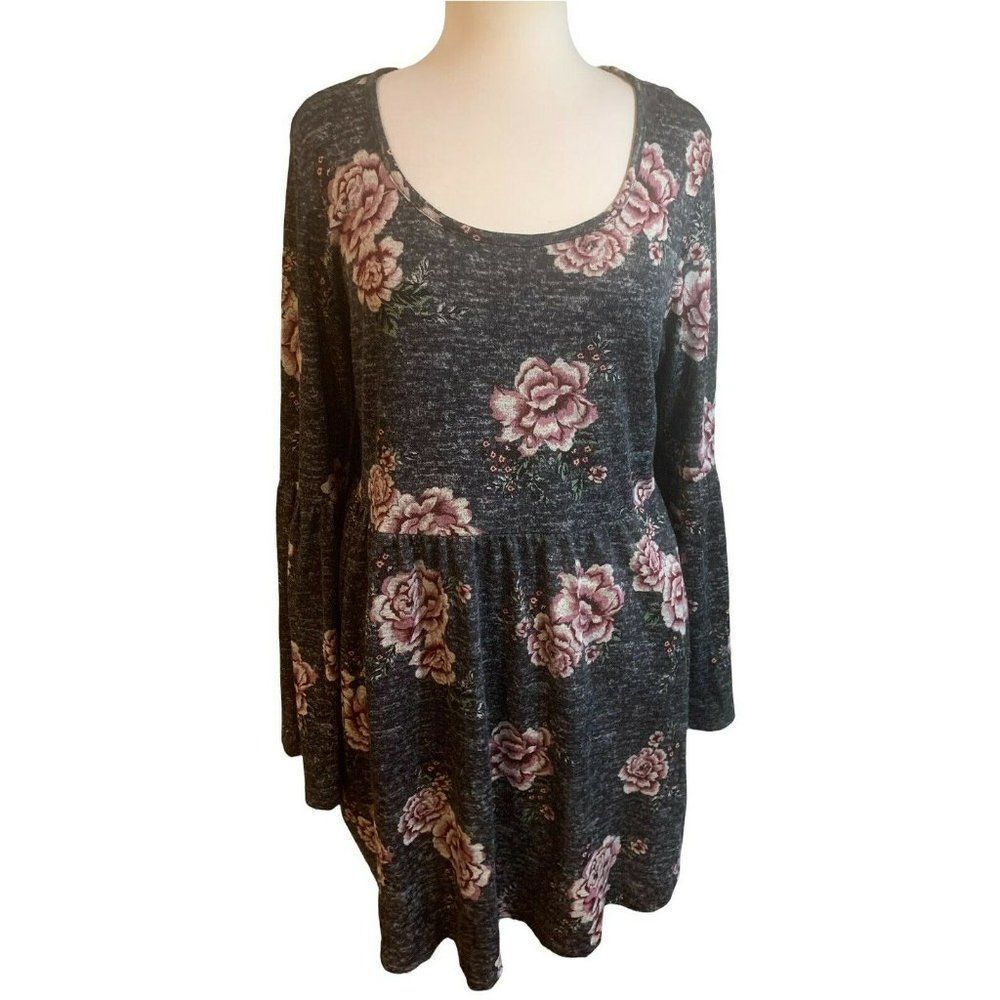Living Doll Los Angeles Gray Pink Floral Dress 2X